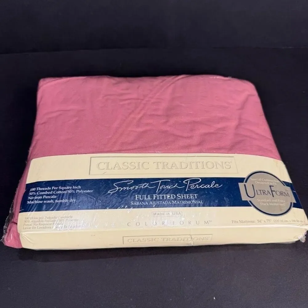 NEW Vtg JCPenney Classic Traditions Percale Fitted Sheet-Berry Pink-Size Full
